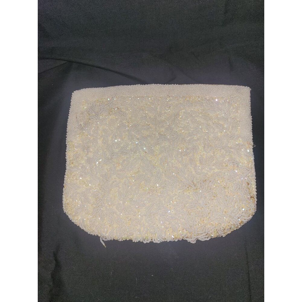 Vintage La Regale Beaded Clutch White Iridescent Sequin Evening Bag Handmade HK